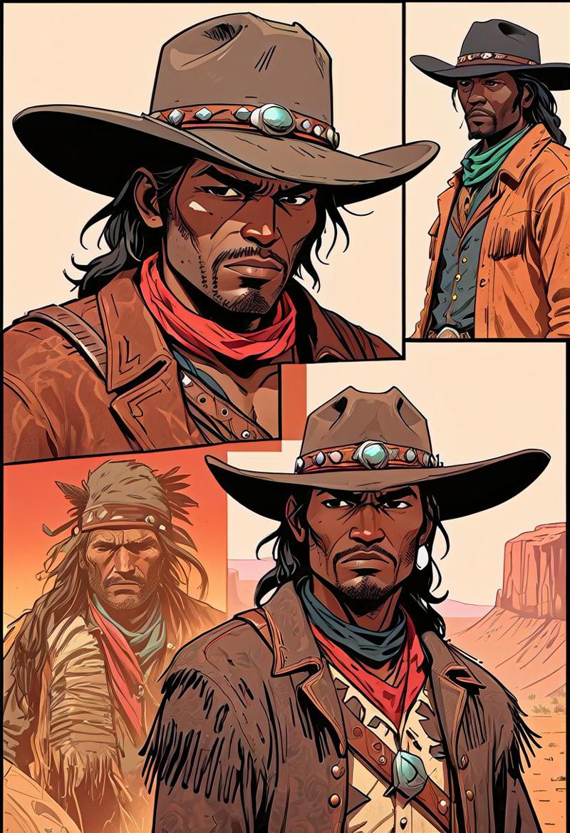 36880-1430997187-a page from comics, red dead redemption meeting with indians Cheyenne, dark ebony cowboy face, old black cowboy, unshaved, a tri.jpg